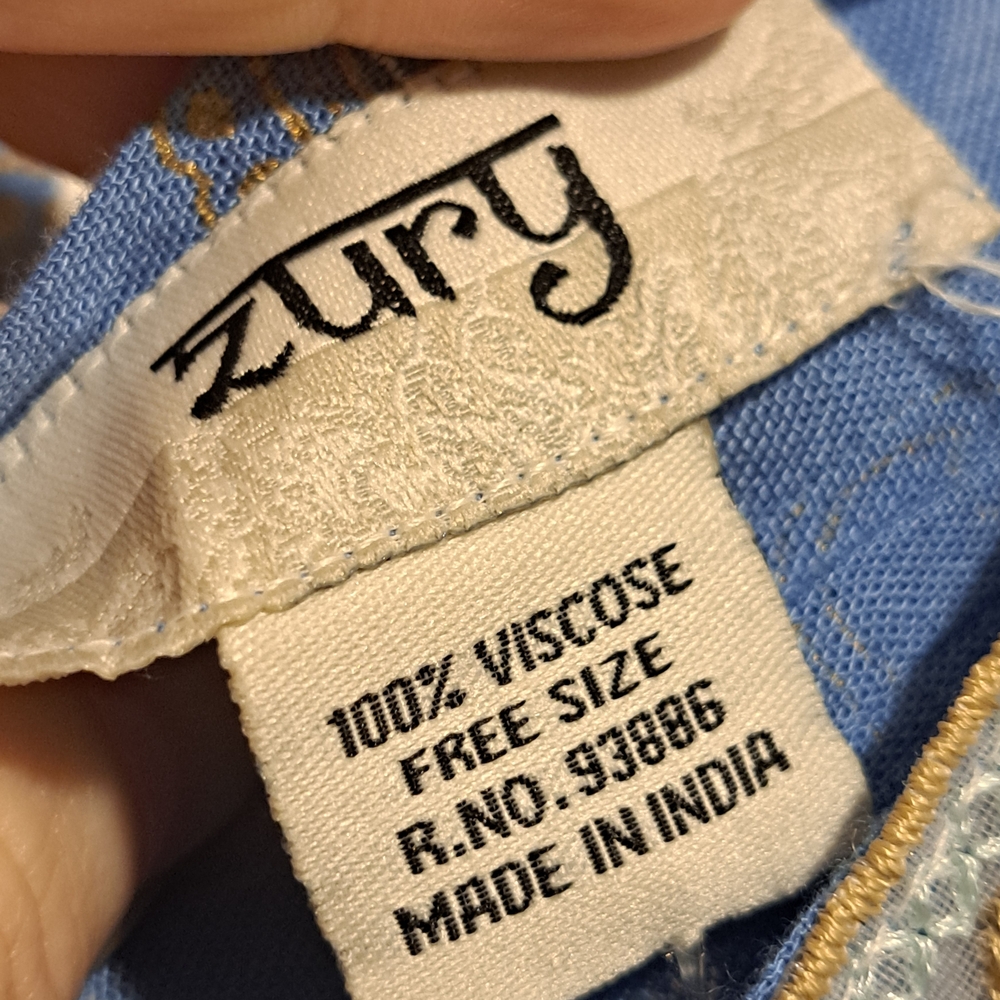 Zury Embroidered Blue & Gold V-Neck Boho Mini Dress – One Size – NWT - Picture 5 of 7
